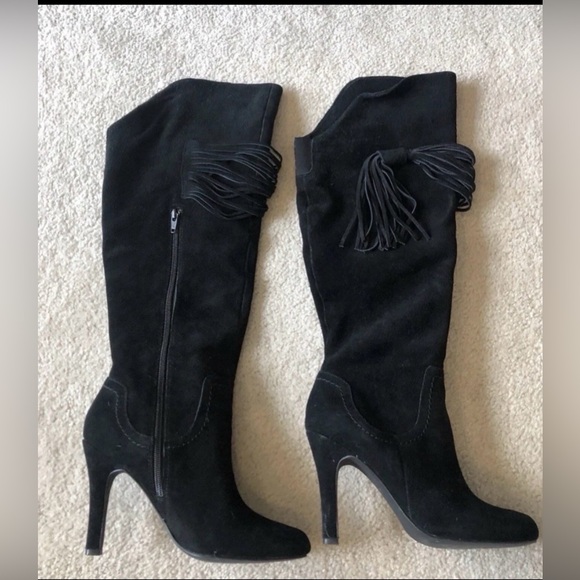 Black suede knee high boots - Picture 2 of 10